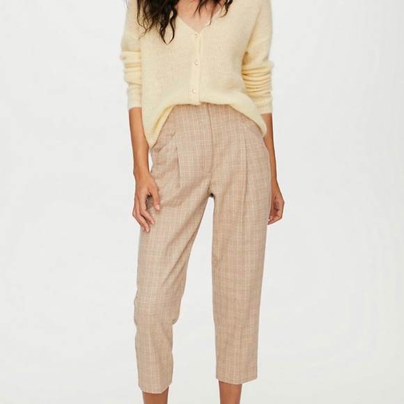 Aritzia Beige Plaid Straight Leg Pant - Picture 1 of 4